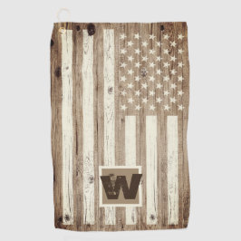 Monogramm der Rustic Wood USA Flag Golfhandtuch