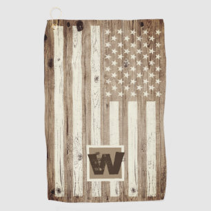 Monogramm der Rustic Wood USA Flag Golfhandtuch
