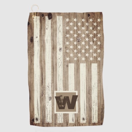 Monogramm der Rustic Wood USA Flag Golfhandtuch (Vorderseite)