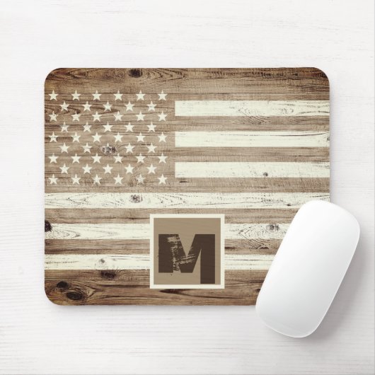 Monogramm der Rustic Wood USA Flag Mousepad (Mit Mouse)