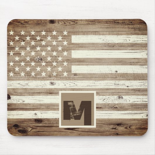 Monogramm der Rustic Wood USA Flag Mousepad (Vorne)