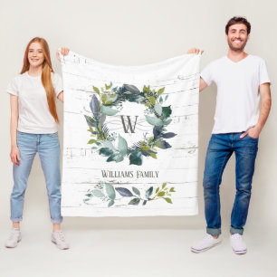 Monogramm der Rustikal-Wasserfarben-Laurel-Wreath- Fleecedecke