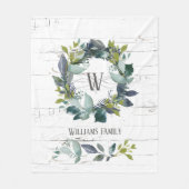 Monogramm der Rustikal-Wasserfarben-Laurel-Wreath- Fleecedecke (Vorderseite)