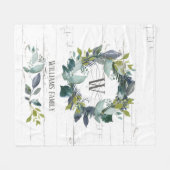 Monogramm der Rustikal-Wasserfarben-Laurel-Wreath- Fleecedecke (Vorderseite (Horizontal))