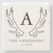 Monogramm der rustikalen Antler Steinuntersetzer (Vorderseite)