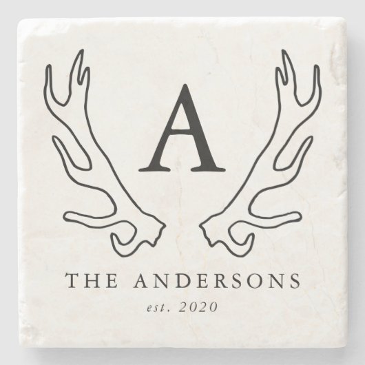 Monogramm der rustikalen Antler Steinuntersetzer (Vorderseite)