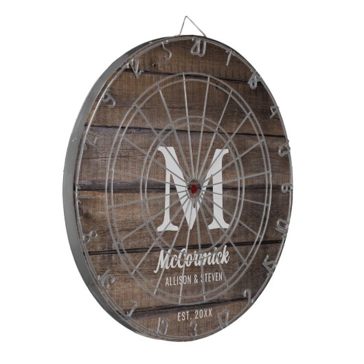 Monogramm der Rustikalen Holztextur Dartscheibe (Vorderseite Links)