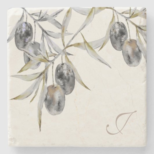 Monogramm der Rustikalen Olive Branch Steinuntersetzer (Vorderseite)