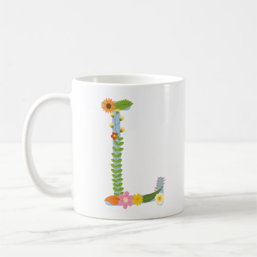 Monogramm der rustikalen Whimsikalen Blume (L) Kaffeetasse (Links)
