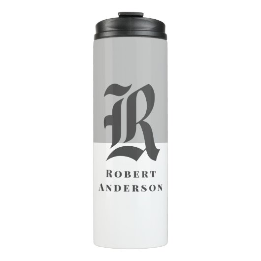 Monogramm der schick-grauen und weißen klassischen thermosbecher (Vorderseite)