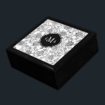 Monogramm der Schwarz-Weiß-Blume Schmuckschachtel<br><div class="desc">Stilvoll und niedlich,  ist diese Black & White Blume Muster Monogram Keepake Box perfekt für jede Frau.</div>