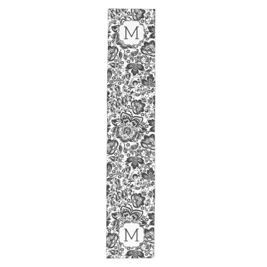 Monogramm der schwarz-weißen Damasken Mittelgroßer Tischläufer (Vorderseite)