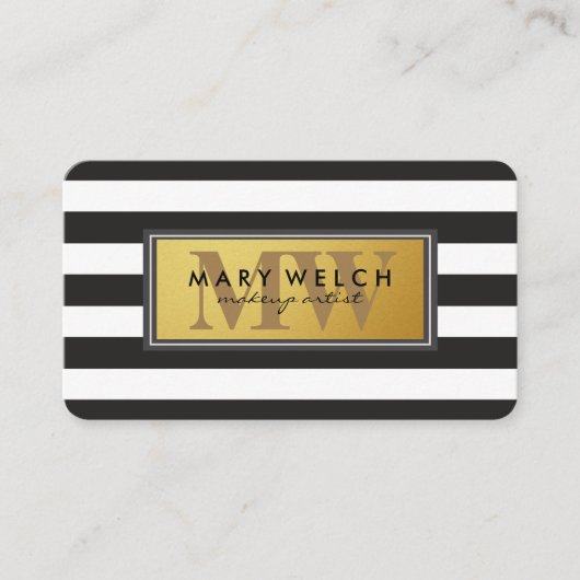 Monogramm der Schwarz-weißen Streifen Terminkarte (Vorderseite)