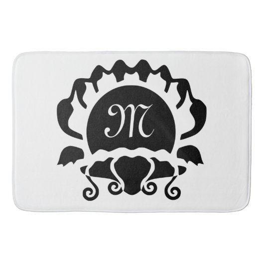 Monogramm der schwarzen Clam-Silhouette Badematte (Vorderseite)