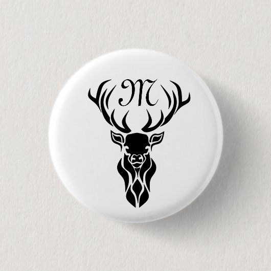 Monogramm der schwarzen Stag-Silhouette Button (Vorderseite)