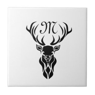 Monogramm der schwarzen Stag-Silhouette Fliese