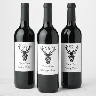Monogramm der schwarzen Stag-Silhouette Weinetikett