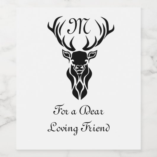 Monogramm der schwarzen Stag-Silhouette Weinetikett (Einzelnes Label)