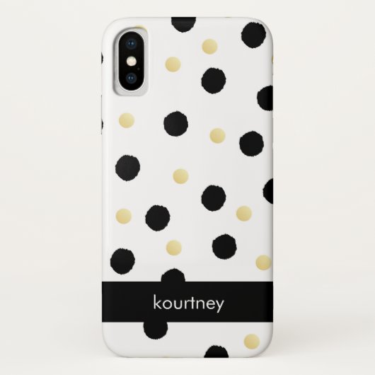 Monogramm der schwarzen und goldenen Polka-Punkte Case-Mate iPhone Hülle (Rückseite)