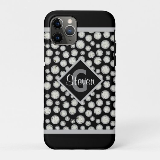 Monogramm der schwarzen und grauen Polka-Dots Case-Mate iPhone Hülle (Rückseite)