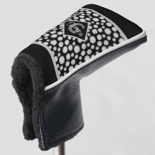 Monogramm der schwarzen und grauen Polka-Dots Golf Headcover (3/4 Vorderseite)