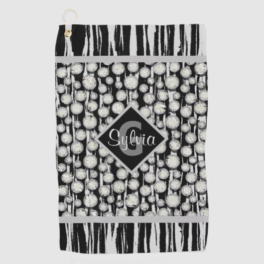 Monogramm der schwarzen und grauen Polka-Punkte ge Golfhandtuch (Vorderseite)