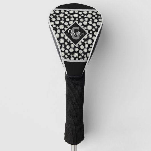 Monogramm der schwarzen und grauen Polka-Punkte Golf Headcover (Vorderseite)