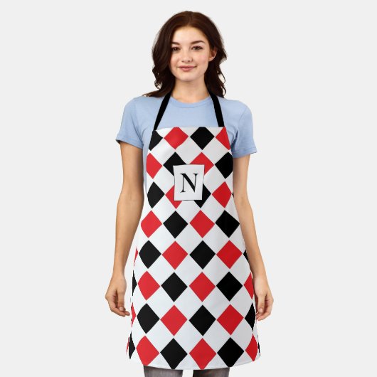 Monogramm der schwarzen und roten Raute Schürze (Getragen)