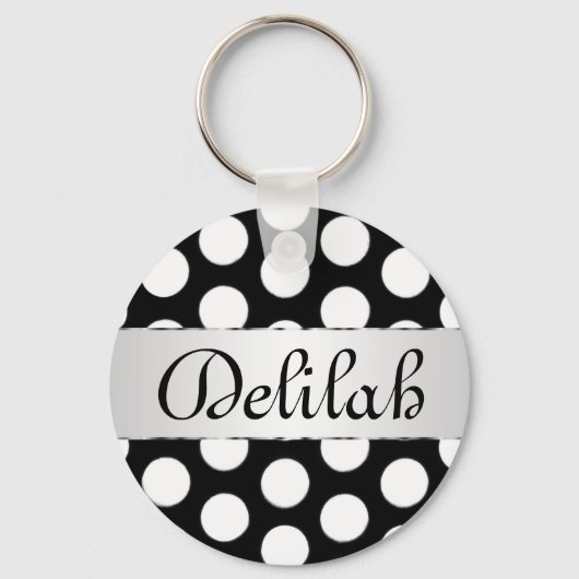 Monogramm der schwarzen und weißen Polka-Punkte Schlüsselanhänger (Vorderseite)