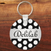 Monogramm der schwarzen und weißen Polka-Punkte Schlüsselanhänger (Vorderseite)