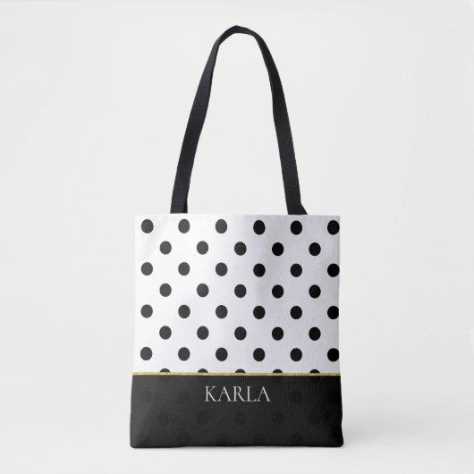 Monogramm der schwarzen und weißen Polka-Punkte Tasche (Vorderseite)