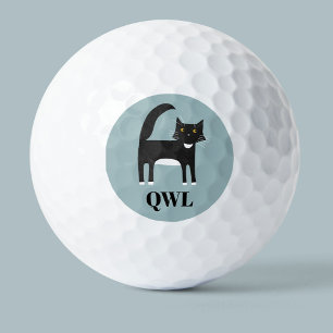 Monogramm der schwarzen und weißen Tuxedo-Katze Golfball