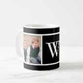 Monogramm der Schwarzweiß-2-FotoCollage-Familie Kaffeetasse (Vorderseite Links)