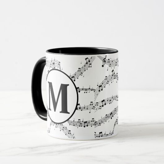 Monogramm der Schwarzweiß-Musiknote Tasse (Vorderseite Links)