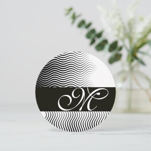 MONOGRAMM DER STILWELLEN, Schwarz-weiß Einladung (Stehend Vorderseite)