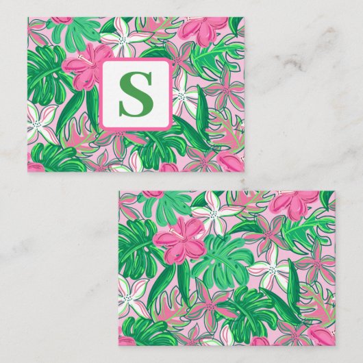 Monogramm der tropischen Blume Rosa grüne, grüne P Mitteilungskarte (Vorne/Hinten)