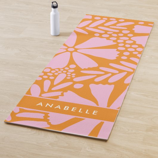 Monogramm der tropischen Blume Rosa und Orange Yogamatte (Beispiel)