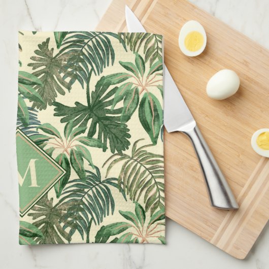 Monogramm der tropischen Palm-Blätter Geschirrtuch (Viertel Falte)