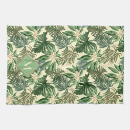 Monogramm der tropischen Palm-Blätter Geschirrtuch