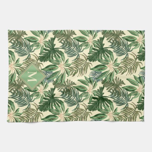 Monogramm der tropischen Palm-Blätter Geschirrtuch (Horizontal)