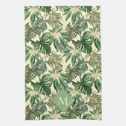 Monogramm der tropischen Palm-Blätter Geschirrtuch (Vertikal)