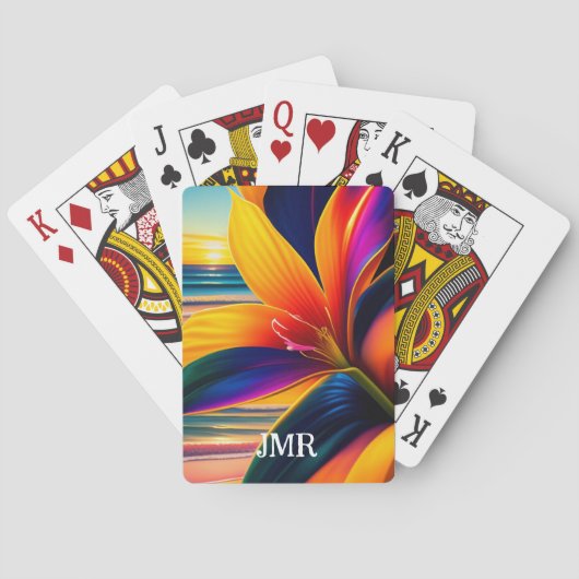 Monogramm der tropischen Paradise-Blume Spielkarten (Rückseite)