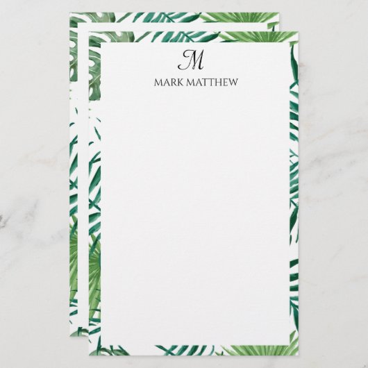Monogramm der tropischen Wasserfarben-Palm-Blätter Briefpapier (Vorne/Hinten)