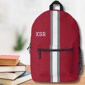 Monogramm der Uni Crimson/Grau/Weiß Streifen Bedruckter Rucksack