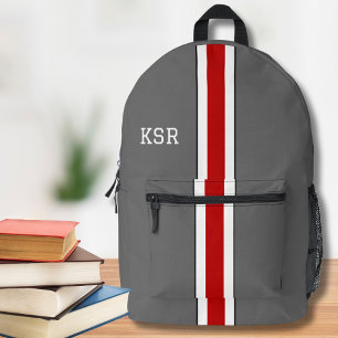 Monogramm der Uni Rot und Grau Streifen Bedruckter Rucksack