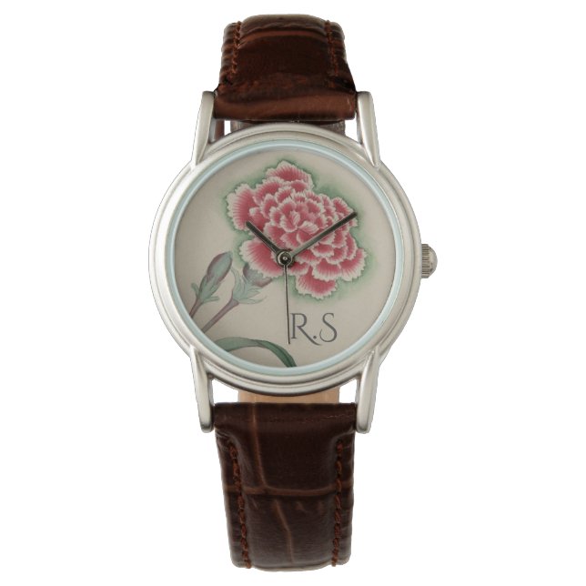Monogramm der Vintagen Aquarellfarben-Blume Armbanduhr (Vorderseite)