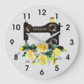 Monogramm der Vintagen gelben blutnahen Nähmaschin Große Wanduhr (Vorderseite)