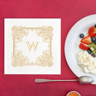 Monogramm der Vintagen geschmeidigen Blumenrinnen Servietten Mit Folie