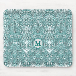 Monogramm der Vintagen Jugendstil-Aquamarinen Pfau Mousepad