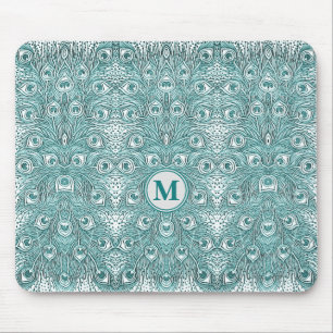 Monogramm der Vintagen Jugendstil-Aquamarinen Pfau Mousepad